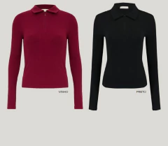 BLUSA POLO EM MALHA CANELADA