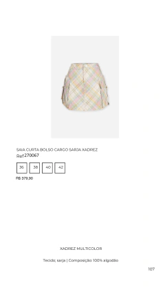 SAIA CURTA BOLSO CARGO SARJA XADREZ Ref 270067 - comprar online