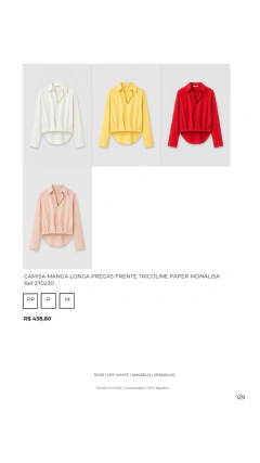 Ref 270230 Camisa Manga Longa Pregas Frente Tricoline Paper Monalisa - comprar online