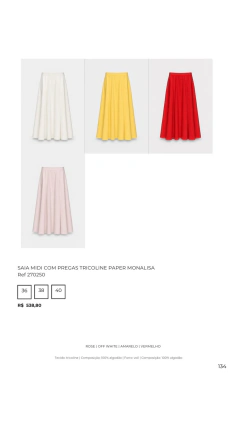 Ref 270250 Saia Midi com Pregas Tricoline Paper Monalisa - comprar online