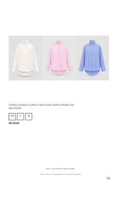 Ref 270251 Camisa Manga Longa Tricoline Paper Monalisa - comprar online