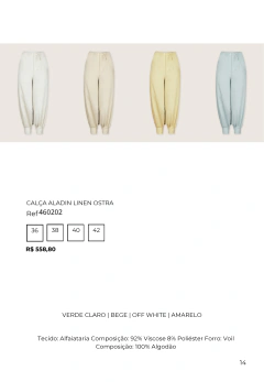 CALÇA ALADIN LINEN OSTRA Ref 460202 - comprar online