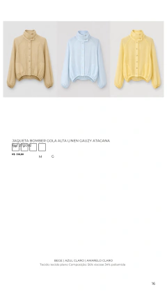 JAQUETA BOMBER GOLA ALTA LINEN GAUZY ATACANA Ref 270092 - comprar online