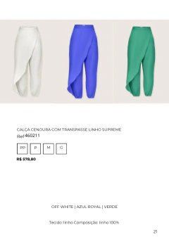 CALÇA CENOURA COM TRANSPASSE LINHO SUPREME Ref 460211 - comprar online