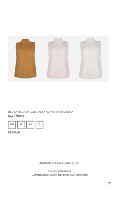 BLUSA REGATA GOLA ALTA ALFAIATARIA ZEENA Ref 270044 - comprar online