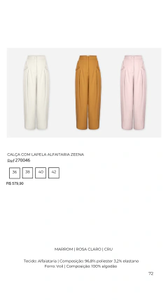 CALÇA COM LAPELA ALFAITARIA ZEENA Ref 270046 - comprar online
