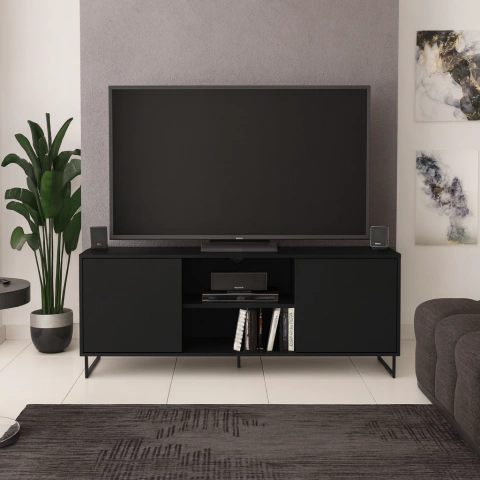 RACK DE TV NEGRO 2 PUERTAS 150 Cm - comprar online
