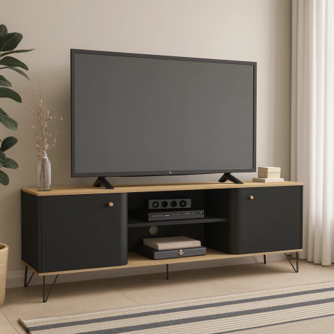 RACK CURVO TV NEGRO 2 PUERTAS - comprar online