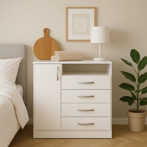 COMODA 1 PUERTA 4 CAJONES 87 Cm ECOPOPACK - comprar online