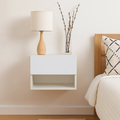 MESA DE LUZ FLOTANTE 1 CAJON BIANCA - comprar online