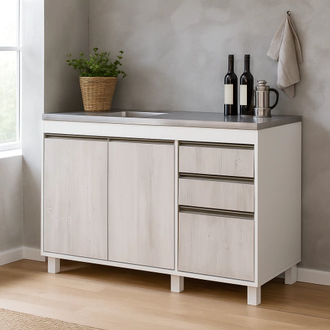 BAJO MESADA 2 PUERTAS 3 CAJONES 120 CM SORRENTO - comprar online