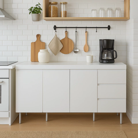 BAJO MESADA 3 PUERTAS 3 CAJONES 160 Cm BLANCO ALUMINIO - comprar online