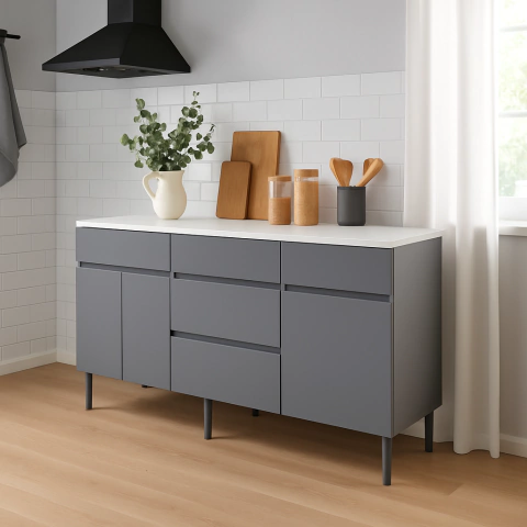 BAJO MESADA 3 PUERTAS 4 CAJONES 160 Cm LIVORNO - comprar online