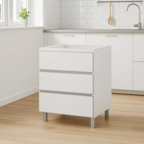 BAJO MESADA 3 CAJONES 60 Cm POTENZA BLANCO ALUMINIO - comprar online