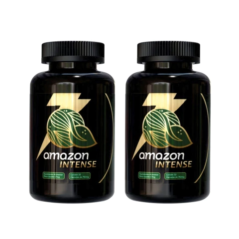 Combo duplo do suplemento Amazon Slim Intense com duas embalagens pretas e rótulo dourado e verde