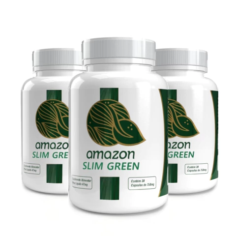 Trio de frascos do suplemento alimentar AMAZON SLIM GREEN com 30 cápsulas de 750mg cada