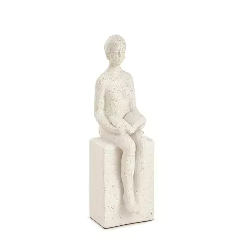 Escultura Decorativa Mulher com livro em Poliresina 20cm