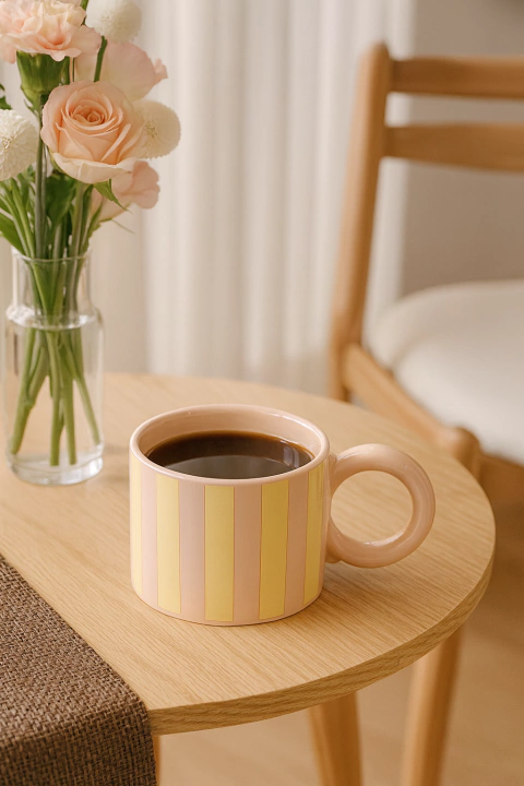 Caneca Cerâmica Rosa Listrada 300mL - comprar online