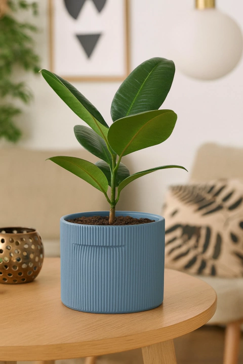 Cachepot Lines Cimento 14x12x14cm Azul - comprar online