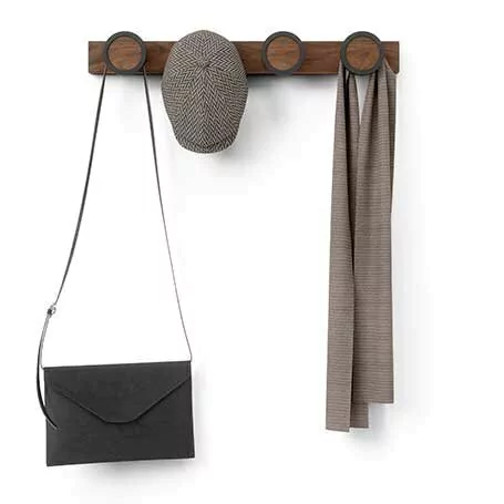 Cabideiro de Parede Hub Rail 4 Ganchos em Madeira Noz Preto