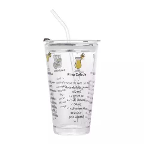 Copo Drink de Vidro com Canudo 450ml 
