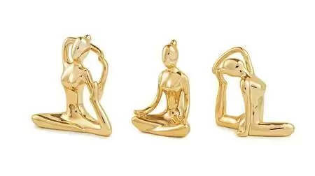 KIT ESCULTURAS YOGA DOURADA EM PORCELANA 3 PCS