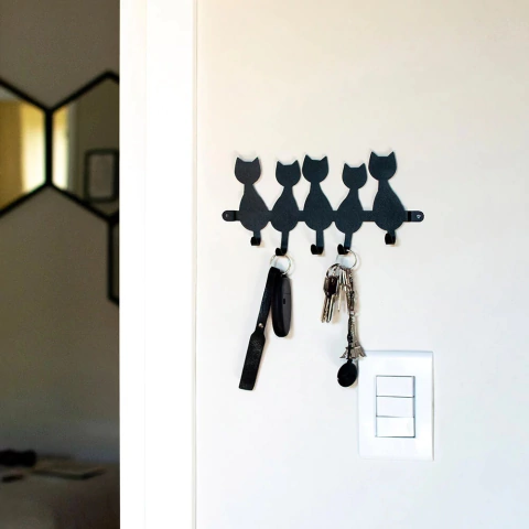 Porta Chaves Gatinhos de Metal com 5 Ganchos