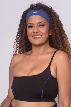 Top Vanessa Unilateral Preto com detalhe Azul Marinho