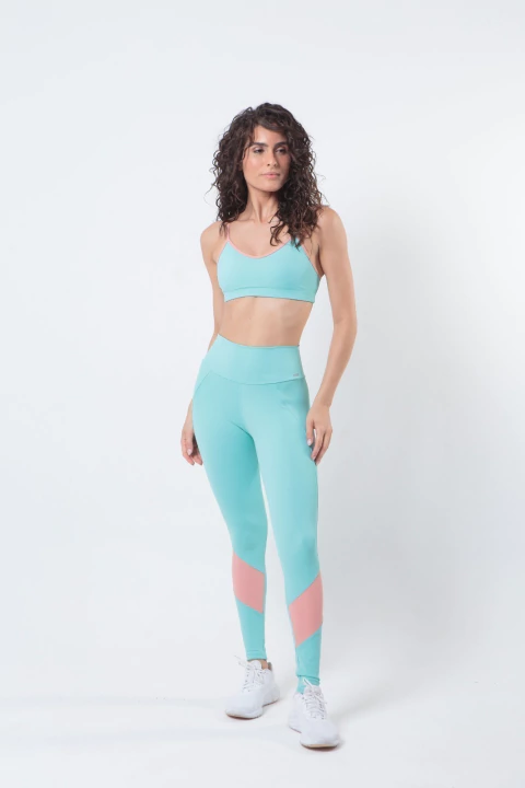Legging Diana azul piscina com detalhe cor salmão