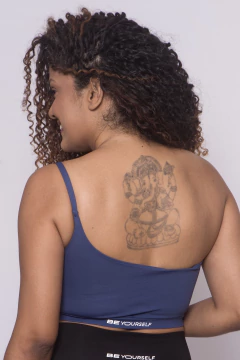 Top Vanessa Unilateral Azul Marinho com detalhe Preto - comprar online