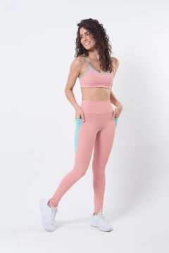 Legging Bárbara cor salmão com bolso na cor azul piscina - comprar online