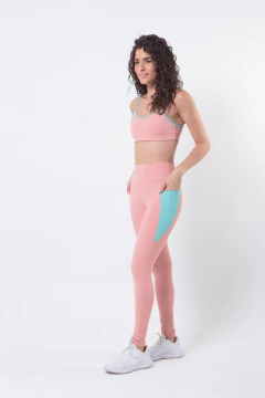 Legging Bárbara cor salmão com bolso na cor azul piscina na internet
