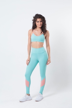 Legging Diana azul piscina com detalhe cor salmão - comprar online