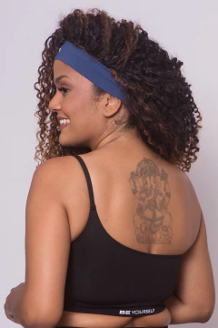 Top Vanessa Unilateral Preto com detalhe Azul Marinho - comprar online