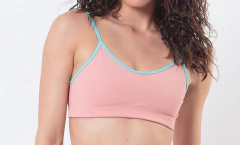 Top Esther cor salmão com detalhe azul piscina - comprar online