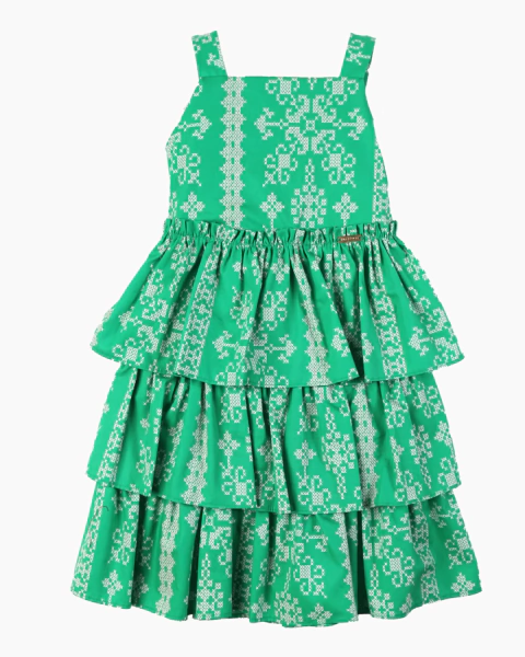 Vestido Estampa Bordado ponto cruz