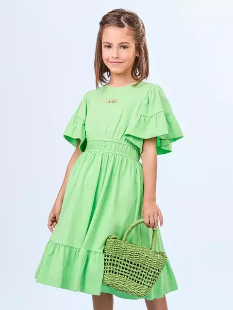 Vestido Verde com Mangas Amplas