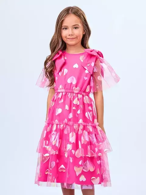 Vestido de Tule com Corações em Foil