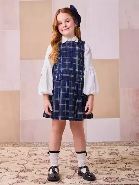 Vestido de Jacquard Xadrez Marinho