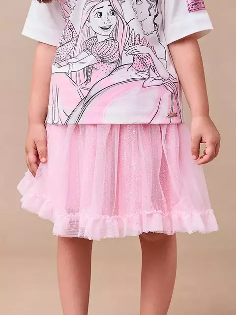 Saia de Tule Rosa com Brilhos