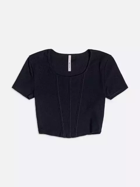 Blusa Cropped Preta Manga Curta