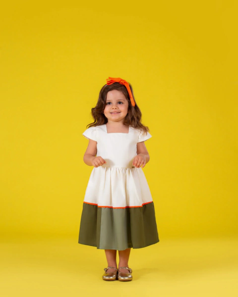 VESTIDO OFF, VERDE E LARANJA