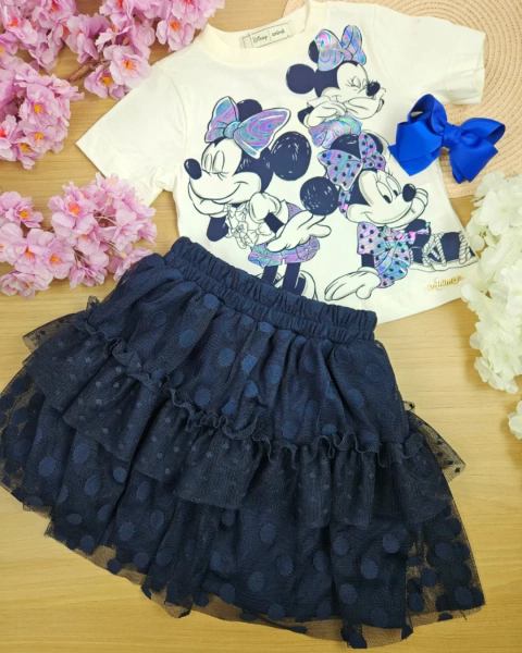 CONJUNTO BLUSA COM SAIA BOLINHAS TULE MARINHO