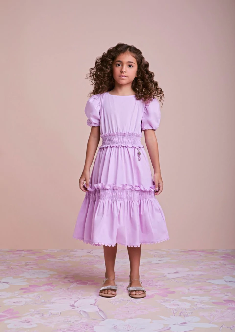 VESTIDO EM TRICOLINE LILÁS ORQUÍDEA