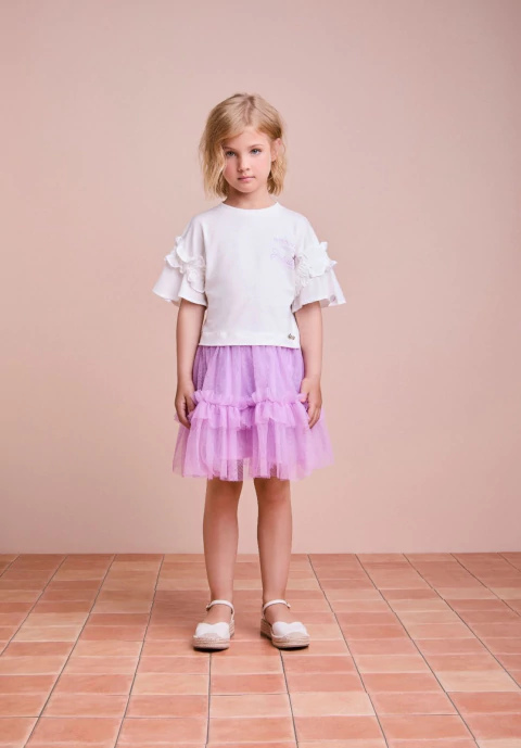 CONJUNTO BLUSA E SAIA LILÁS ORQUÍDEA