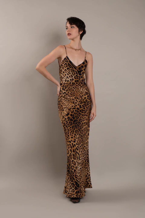 Vestido Longo Animal Print Seda - comprar online