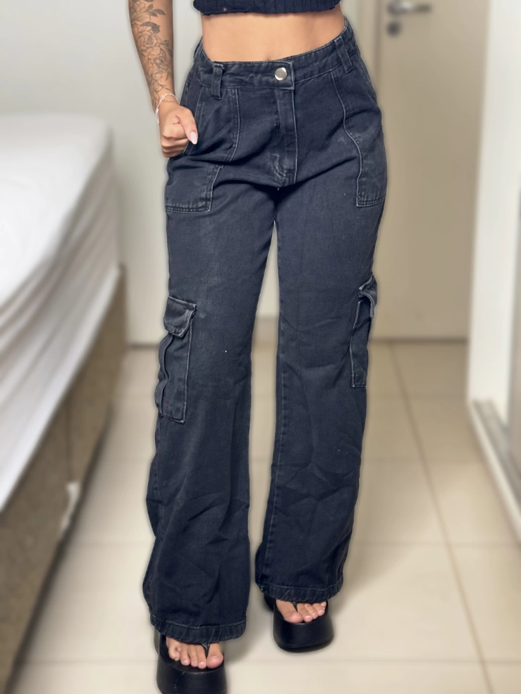 Calça Jeans Cargo Estonada