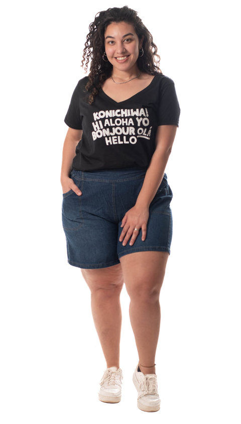 SHORT DE JEAN FINITO CAMISERO CON CINTURA ELASTIZADA DEL TALLE 4 AL 8