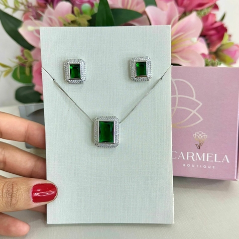 Conjunto Quadrado com Pedra verde esmeralda - comprar online