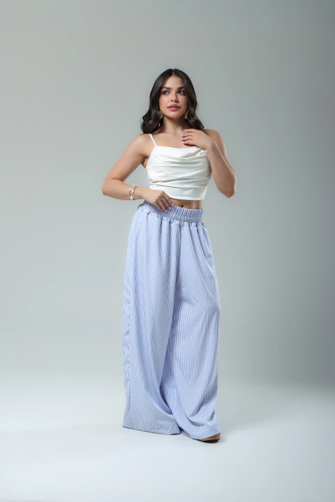 CALÇA LISTRADA PANTALONA COM CÓS DE ELASTICO